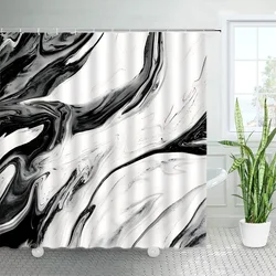 Abstract Black Marble Shower Curtains Creative Design Art Modern Geometric Cloth Bath Curtain Set Home Bathroom Decor with Hooks