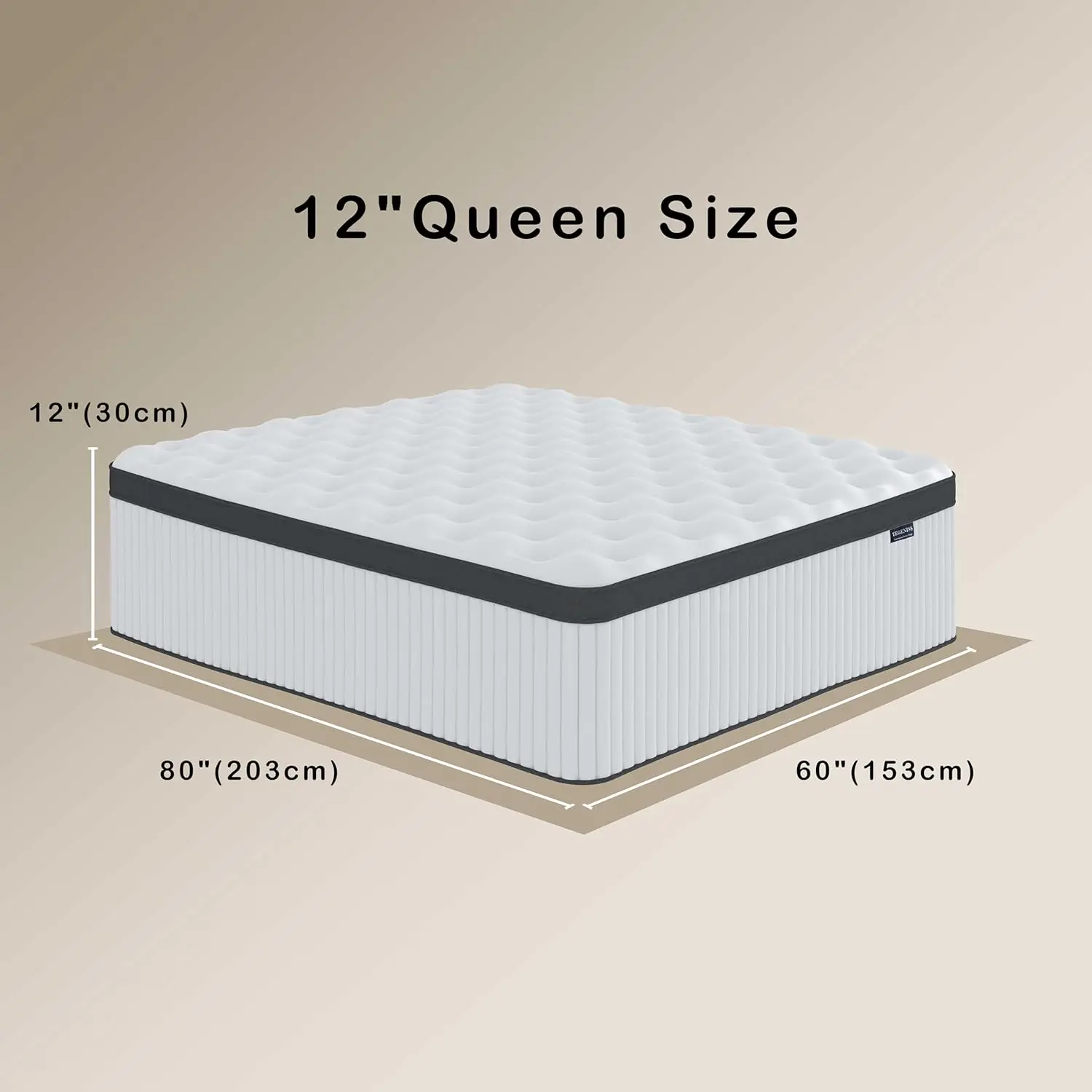 Matelas hybride à ressorts intérieurs, 12 pouces, dans une boîte, avec mousse à mémoire de forme en gel, enveloppé entièrement