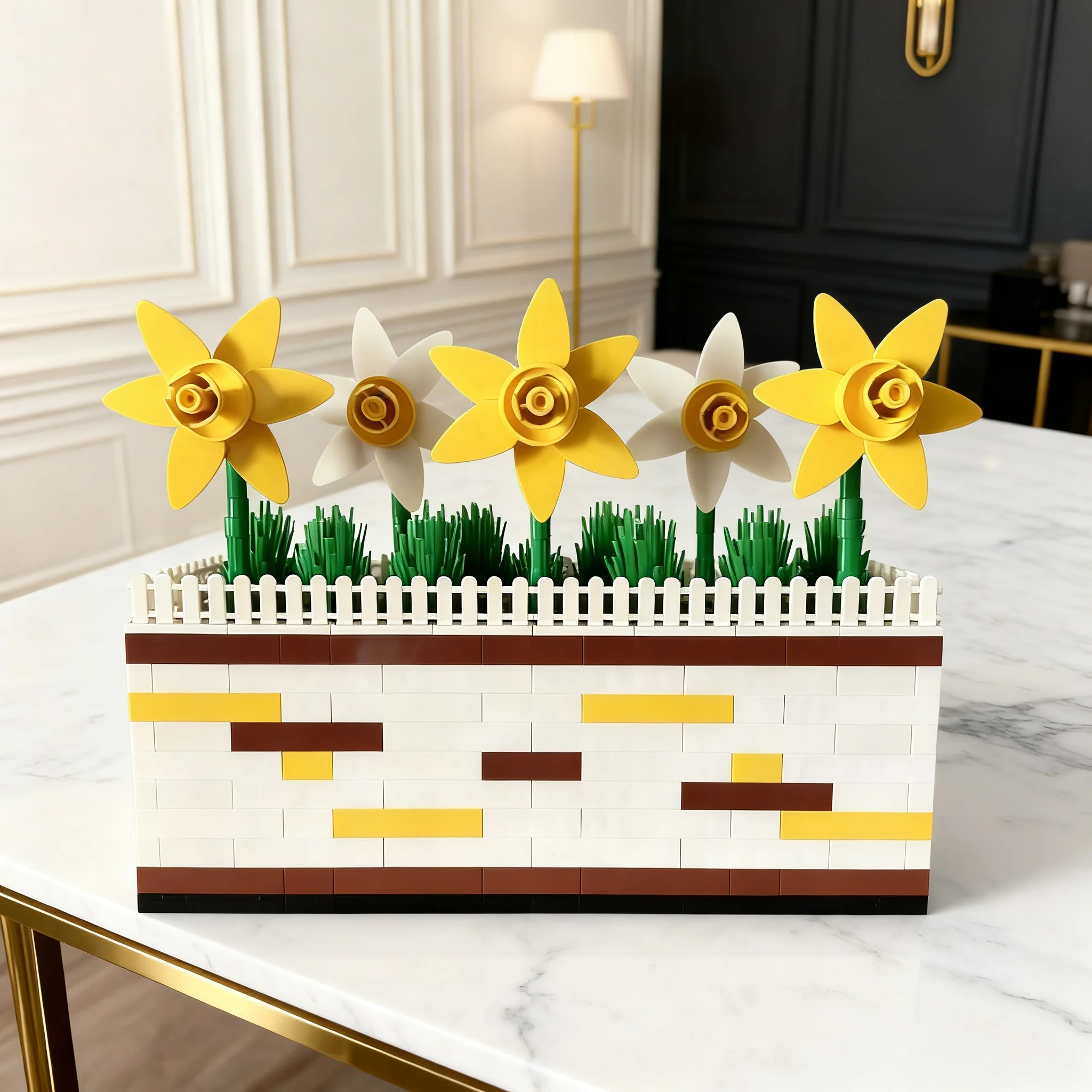 653pcs MOC Botanicals Daffodil Window Box Model Building Blocks Toy Display Craft Idea Assemble Birthday Brick DIY Art Education