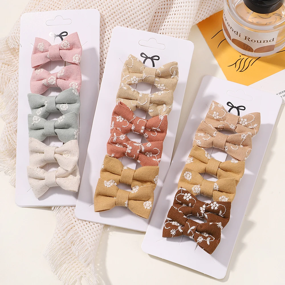 6pcs/set Mini Printe Bows Baby Hair Clips Girl Cotton Soft Hairpin Children Sweet Hairgripe Boutique Kids Hair Accessories Gift