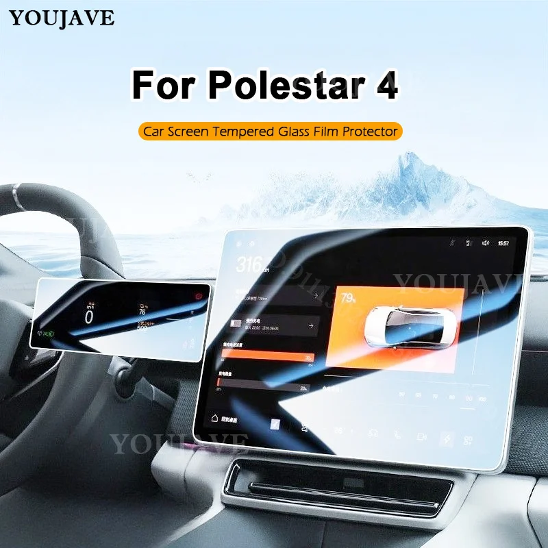 

9H Car Tempered Glass Screen Protector Anti-Glare Anti-UV HD Clear Auto Interior Accessories For Polestar 4 2023 2024 2025 2026