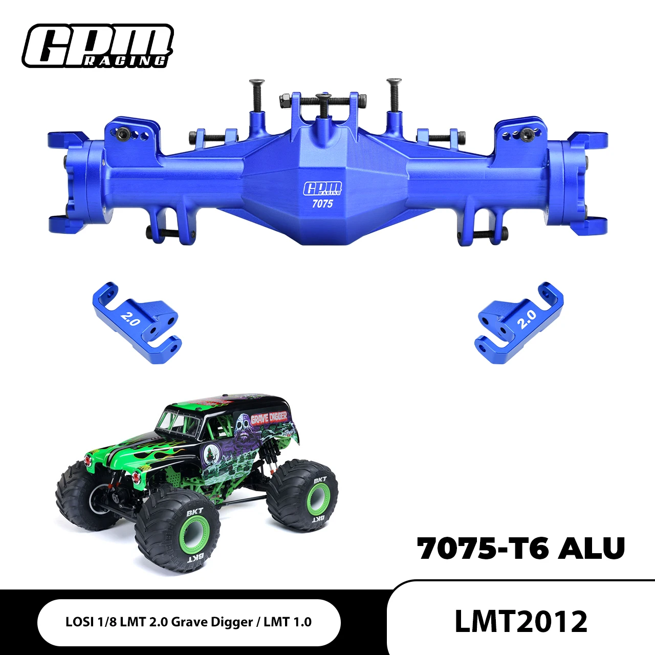 GPM 7075-T6 ALLOY QUICK RELEASE FRONT AXLE HOUSING SET For LOSI 1/8 LMT 1.0/ 2.0 Truck-LOS04028