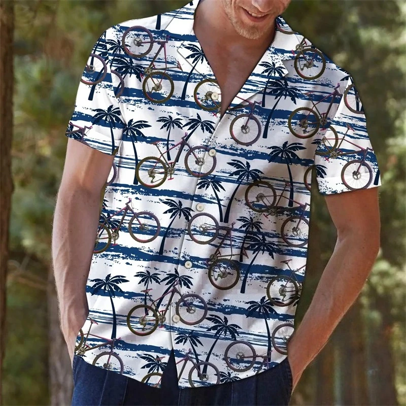 3D Print Bike Pattern Casual Hawaiian Shirts for Men