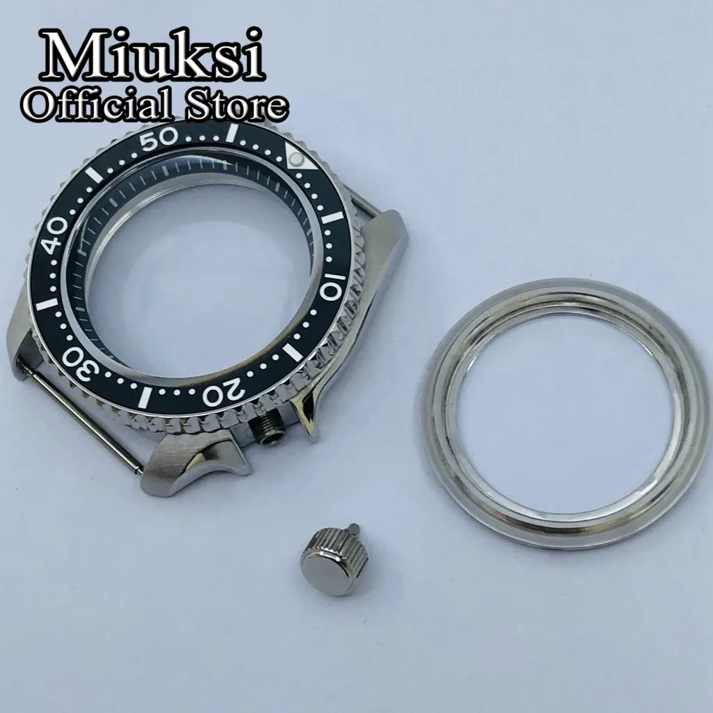 Miuksi 42mm silver sterile watch case ceramic bezel black chapter ring sapphire glass fit NH34 NH35 NH36 movement