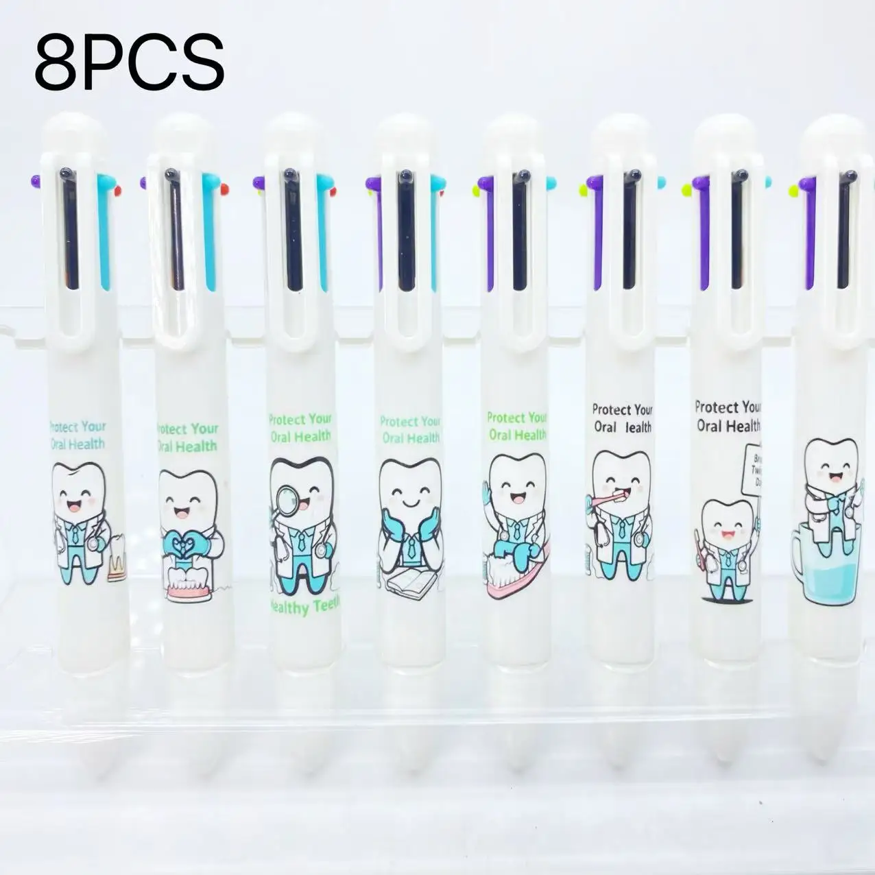 

8 шт., набор креативных подарочных ручек для ухода за зубами, белые разноцветные и шестицветные шариковые ручки, ручки для письма, студенческие маркеры