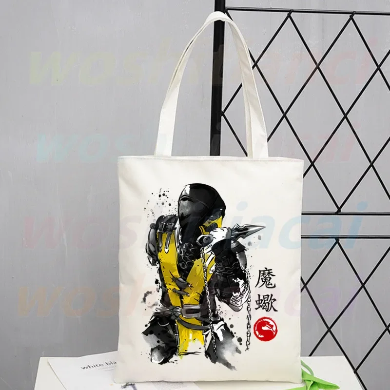 Bolsa de lona simples Mortal Kombat feminina, bolsa elegante, bolsas de ombro, compras casuais, meninas