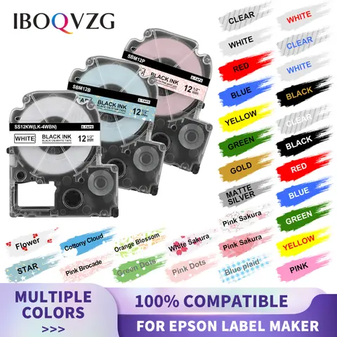 Iboqvzg ss12kw LK-4WBN ss9kw fitas de etiquetas compatíveis para epson LW-300 LW-400 LW-600P impressora de etiquetas preto no fabricante de etiquetas branco