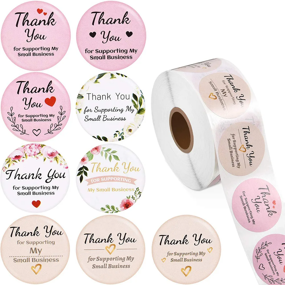 50-500pcs Thank You Stickers Seal Labels 1 Inch 9 Styles Round Thank You For Supporting My Small Business Stationery Stickers