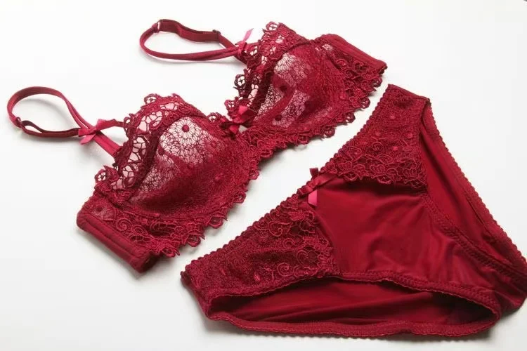 KUCLUT Sexy sexy Bra Set Women Plus Size Half Cup Ultra Thin Sheer Transparent Concealed Nipple Push Up Lingerie Underwear S-XL
