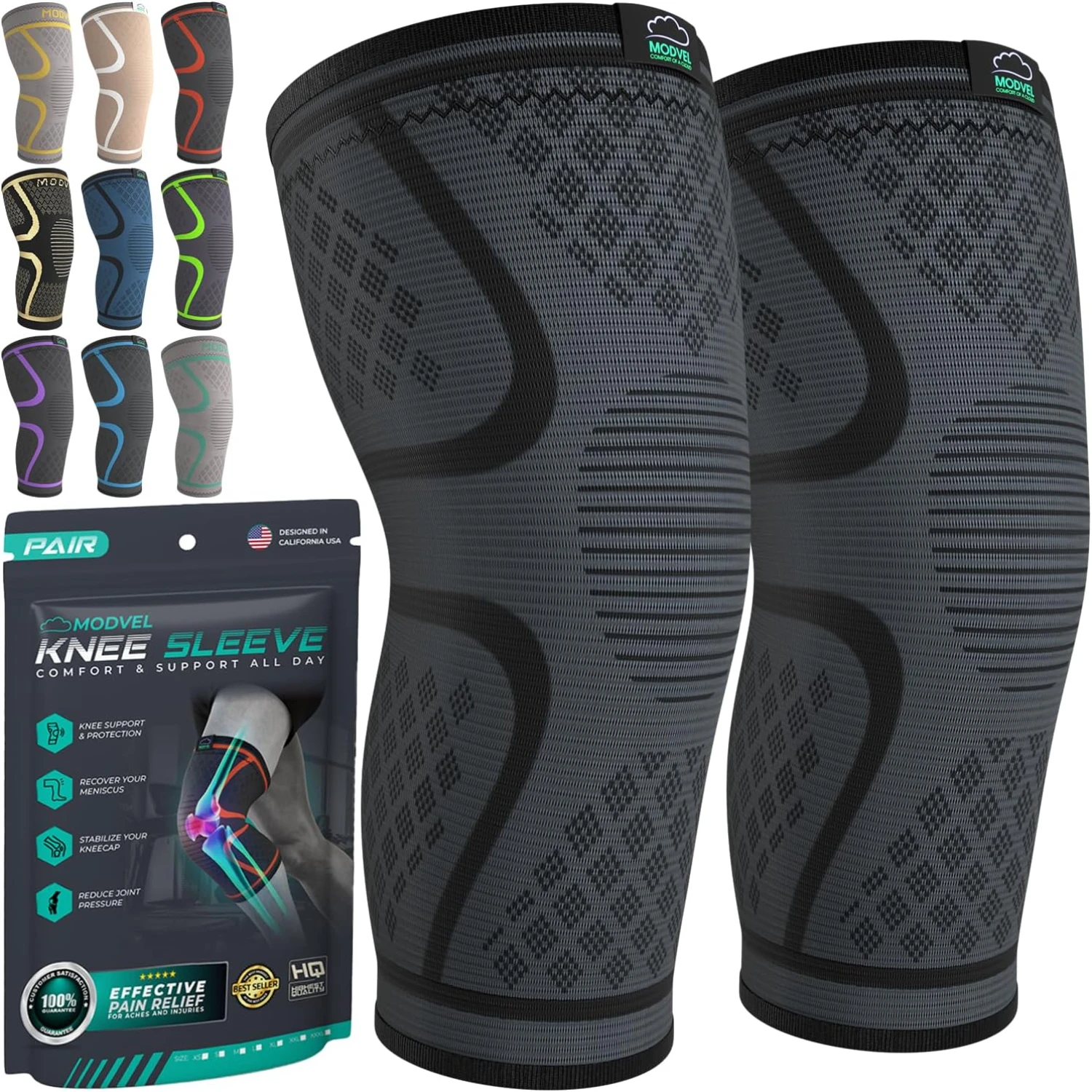 Compression Knee Brace 2 Pack for Men & Women - Running Pain Relief, Meniscus Tear Support, Arthritis Sleeve - Sports Braces