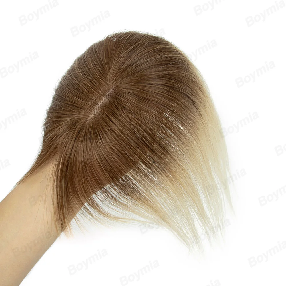 Natural Human Hair Toppers for Women Daily 360° Toppers for Thinning Hair Bangs 20 25 30 35cm Brown Roots & Blonde Hair Toppers