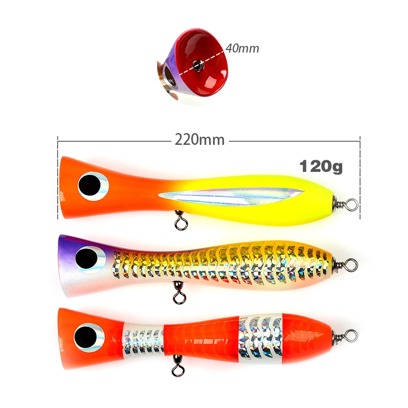 TOLU 120g180g 20cm22cm Trolling Lure Saltwater Fishing Bait Big Game Handmade Wooden Topwater GT Bait  Woodend Popper Lure