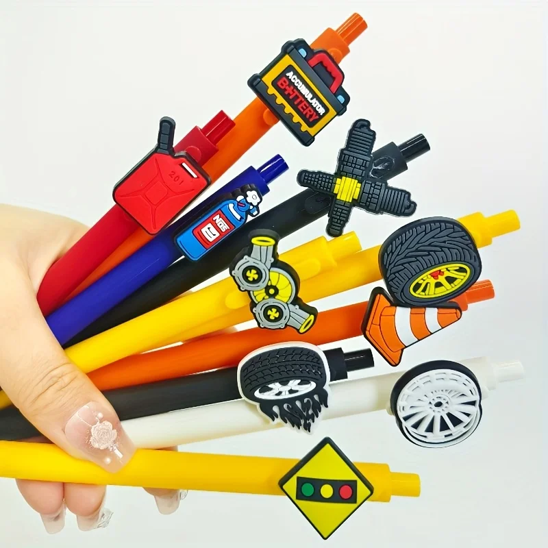 10 قطع من سلسلة قطع غيار السيارات للإطارات، قلم رقعة مطاطي ناعم PVC، قلم محايد، قلم امتحان موسم المدرسة، نمط عشوائي #5