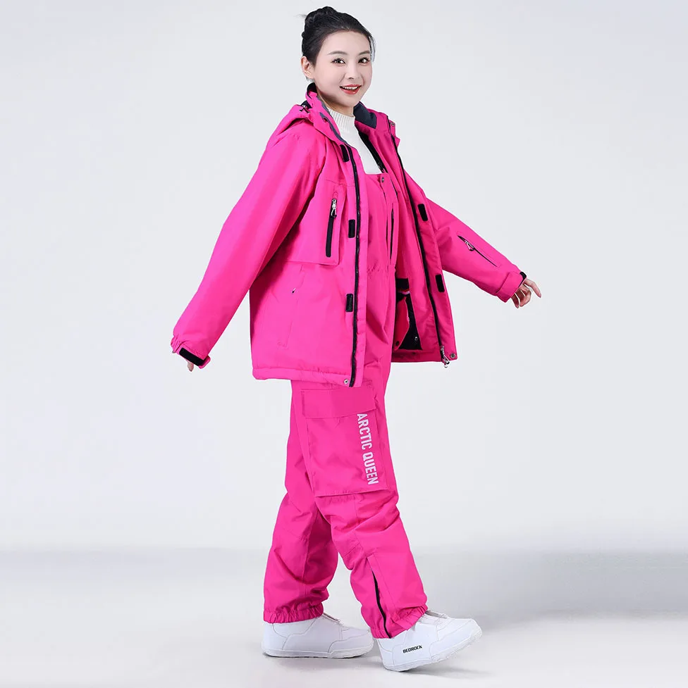 Oversize Ski Suit For Women Ski Winter Outdoor Windproof Waterproof  Skiing Snowboarding Suit Female Ski Jacket+Pants