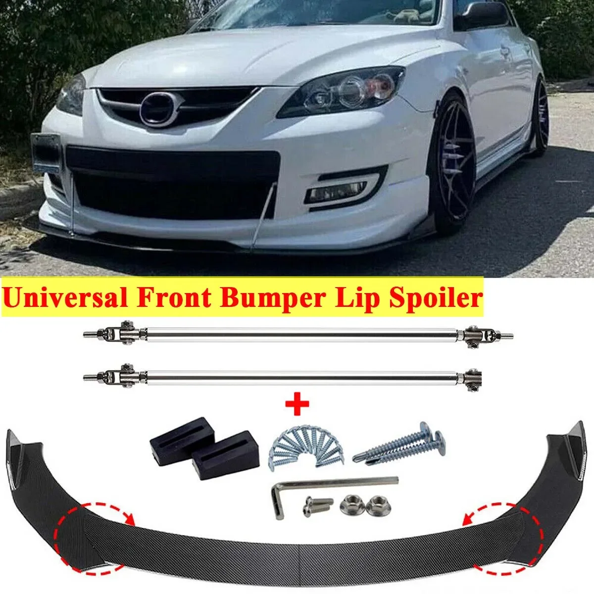 

Universal Front Bumper Lip For Mazda 3 5 6 CX-3 CX-5 MX-3 Side Spoiler Splitter Body Kit Guards + 15CM Strut Rod Car Accessories