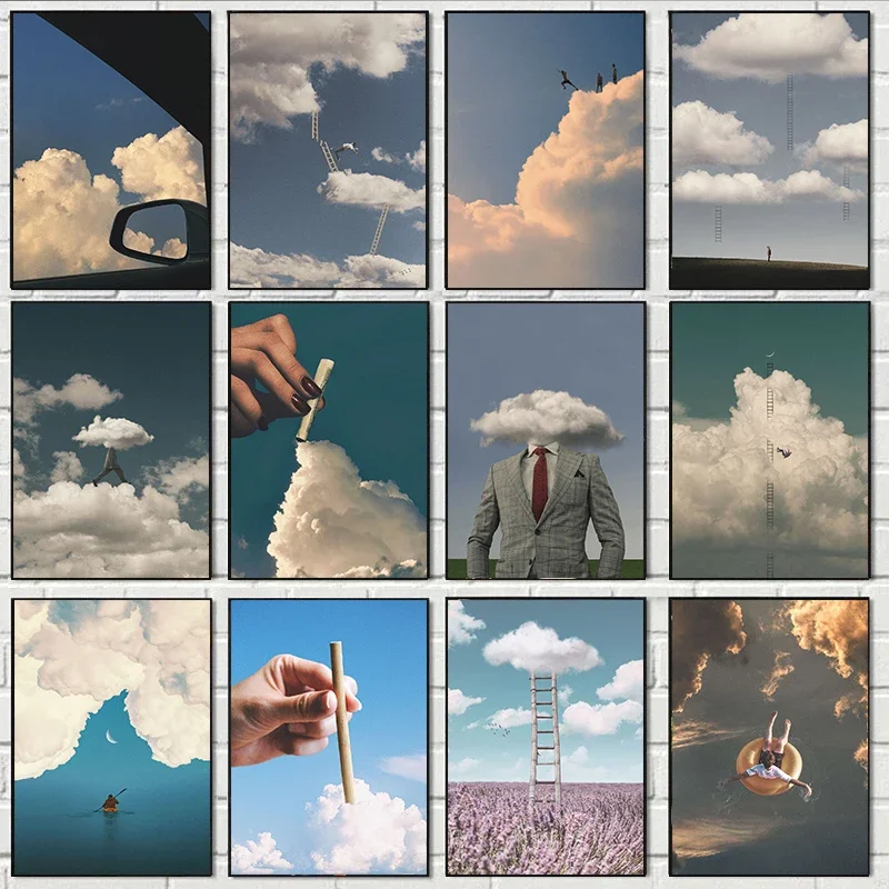 خمر الخيال المستقبلي السماء سحابة الملصقات قماش اللوحة مضحك جدار صورة فنية لغرفة المعيشة الحديثة ديكور المنزل #1