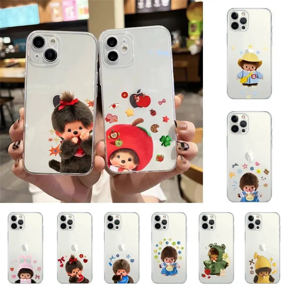 Funda Transparente para Teléfono con Diseño de Monchhichi para iPhone 17, 16, 15, 11, 13, 14 Pro Max, 7, 8 Plus, X, Xr, Xs Max, SE 2020, 12 Mini