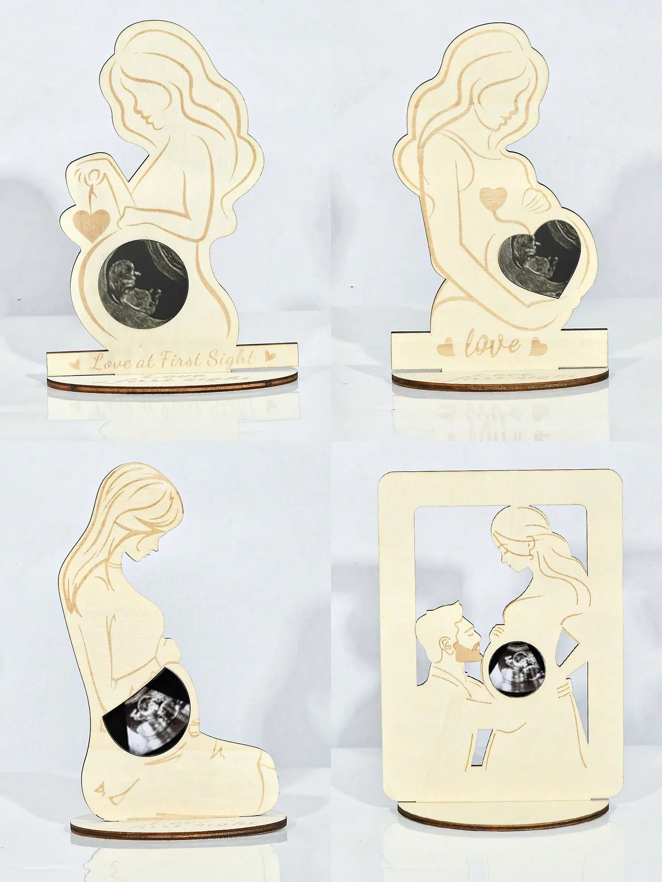 Pregnant Woman Wooden Ultrasound Photo Frame Baby Scan Picture Holder Pregnancy Announcement Baby Shower Keepsake Gift