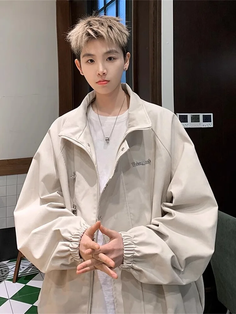 

Metallic Loose Fit PU Leather Jaet for Men Spring 2024 Faionable Bule Design Casual Cool Brand American Sle