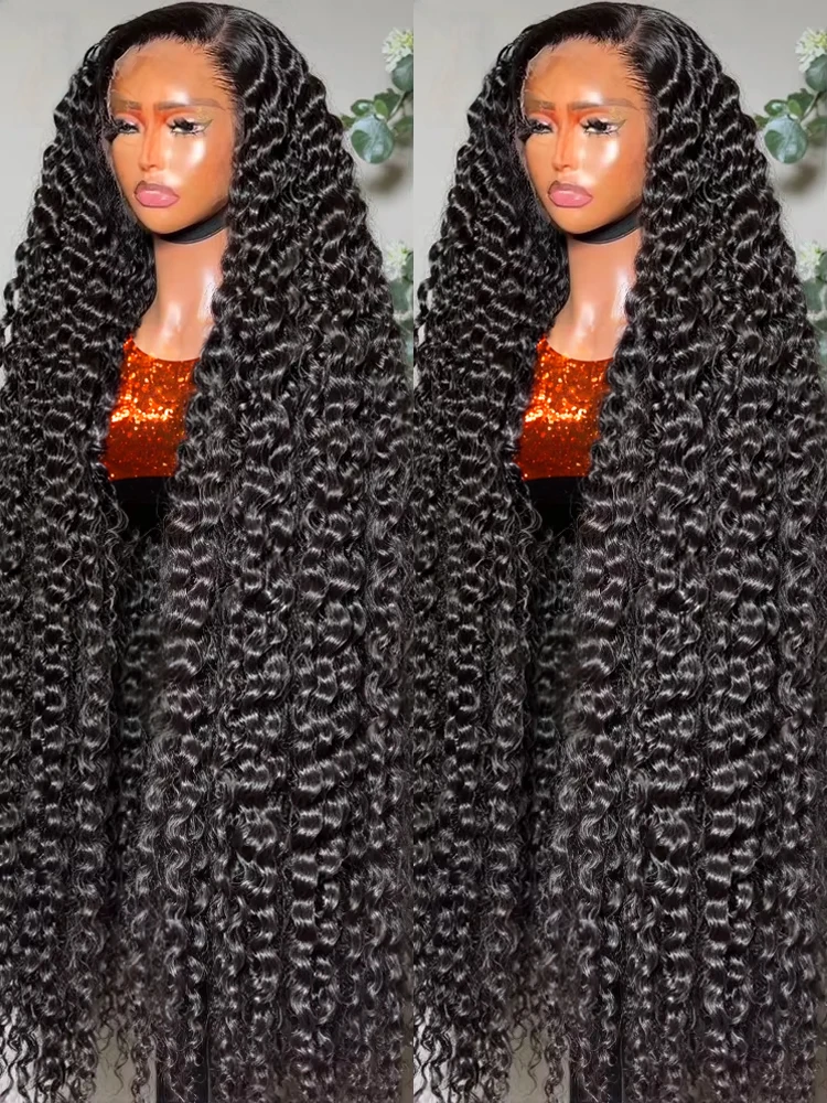 300% Density 40 50 Inches Deep Wave Lace Frontal Wig Transparent 13x4 13x6 HD Curly Lace Front Human Hair Wigs Brazilian Real Virgin Hair 7x5 Lace Closures Wear Go Glueless Wigs Human Hair Pre Cut No Glue Lace Wig On Sale