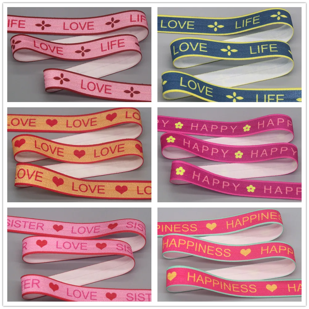 

DHK 5/8 ''50 ярдов Love Sister Life Happy с принтом, эластичная эластичная лента FOE, украшения для рукоделия, шитье S2311