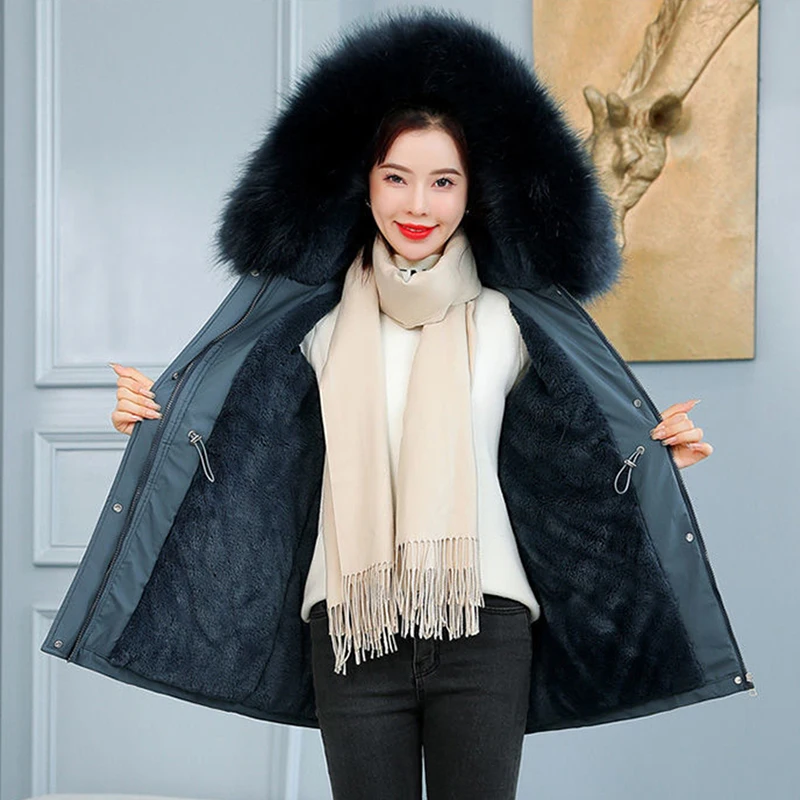 Plush Lining Winter Hooded Parkas Oversized Faux Fur Collar Outerwear Thicken Women's Padded Coats Windproof Warm Casual Jackets