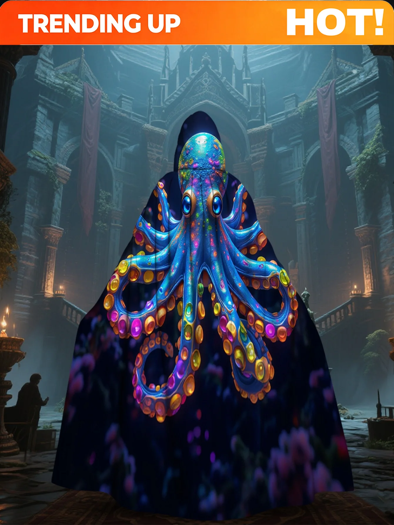 Customization 1pc Lianyaoshi Product Selection 2D Flat Printing Colorful Hooded Cape With Colorful Octopus Tentacle Galaxy