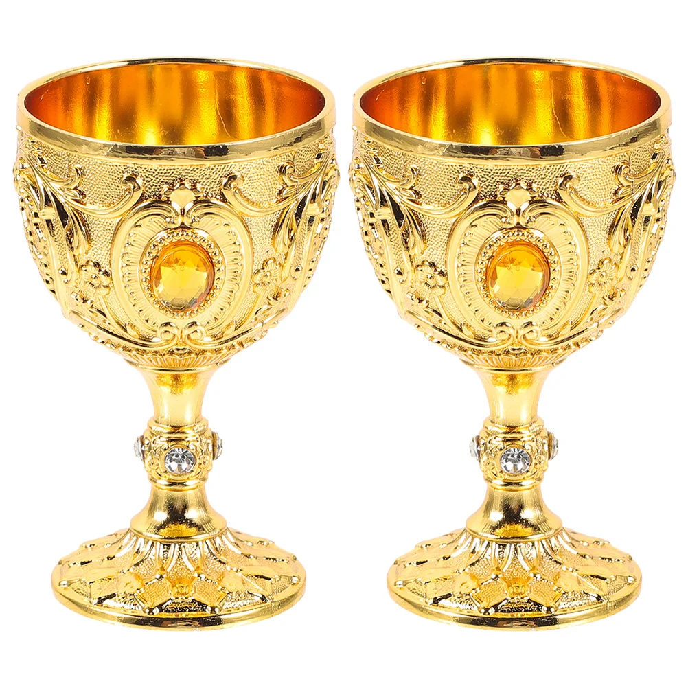 

2pcs European Style Cup Retro Liquor Goblet Reusable Metal Drink Ware Small Whiskey Glass For Home Office Bar Camping Party Use