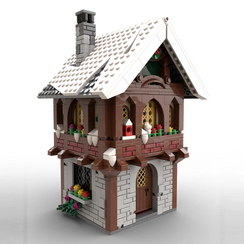 Ville rue vue modèle MOC briques de construction hiver Village maison technologie modulaire cadeaux vacances assembler enfants jouets costume