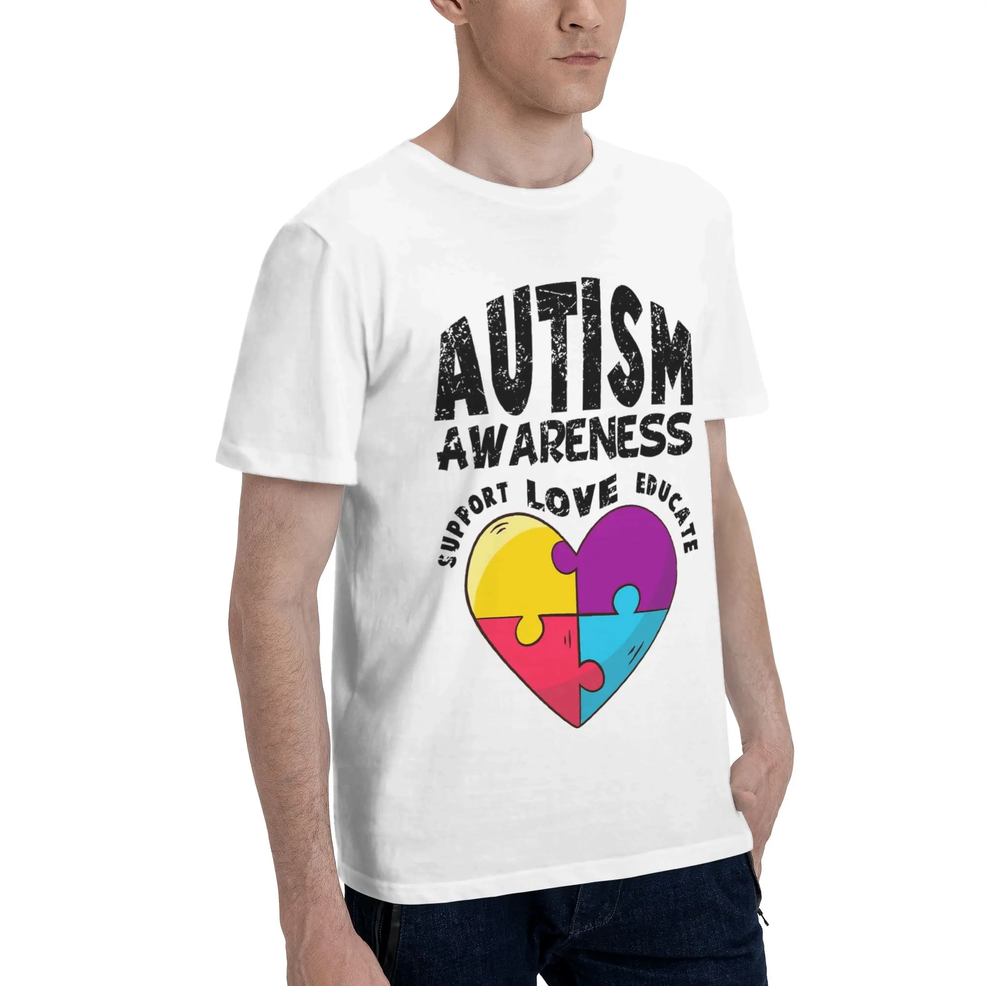 Men Women Autism Awareness Respect Love Support  Shirt Cotton Print T-Shirt  Top Clothing