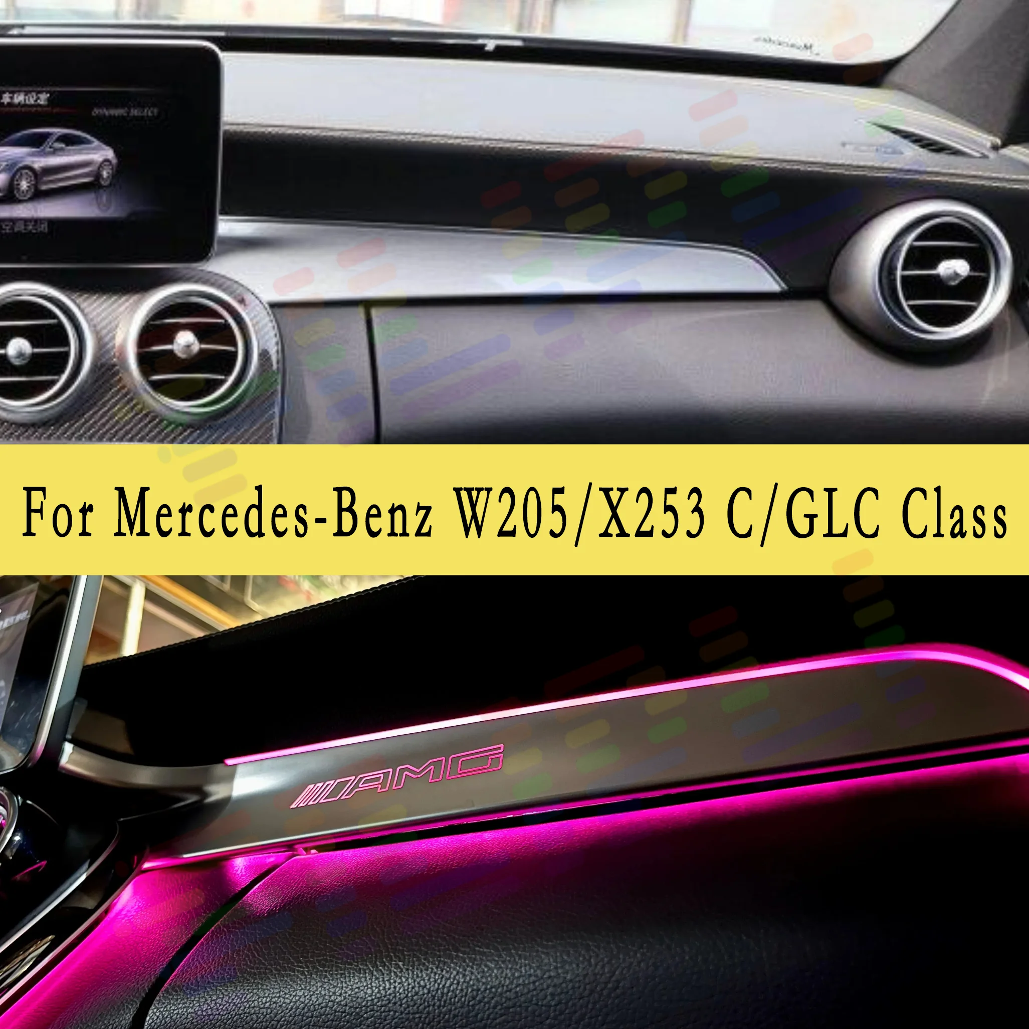 

W205 X253 Atmosphere Lamp Cover For Mercedes-Benz C/GLC class 2015-2022 for AMG logo for MB Co-pilot Neon Ambient Light LED 64s