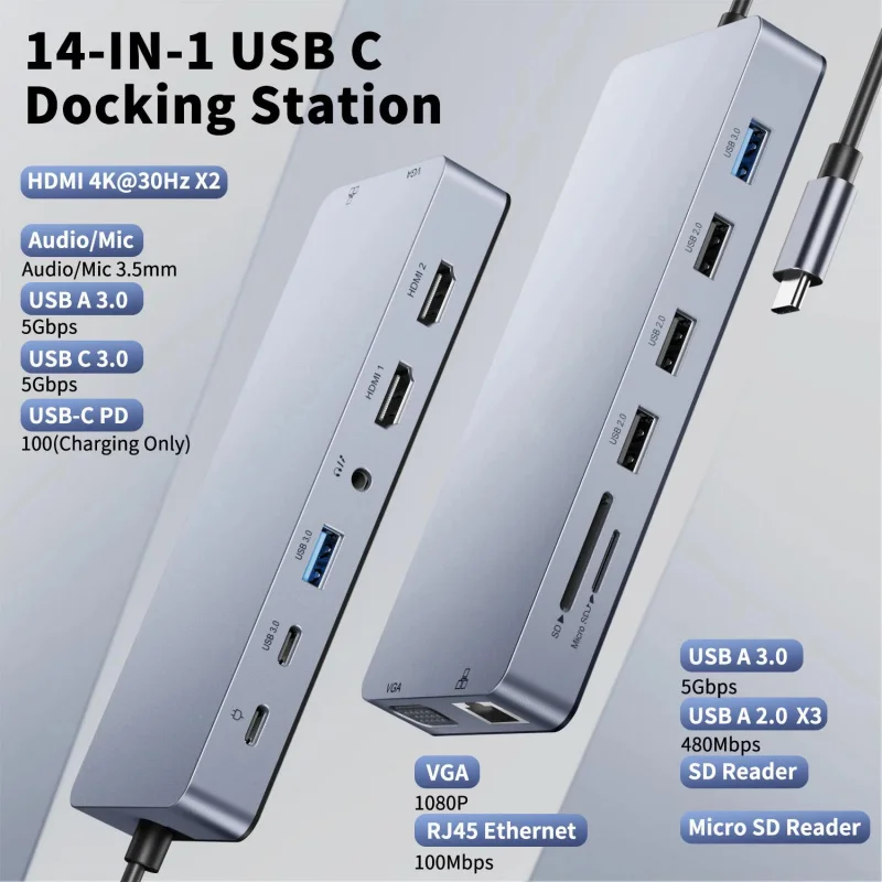 USB 3.0 Type-C Hub 1-in-1 High-Speed Docking Station for Laptop