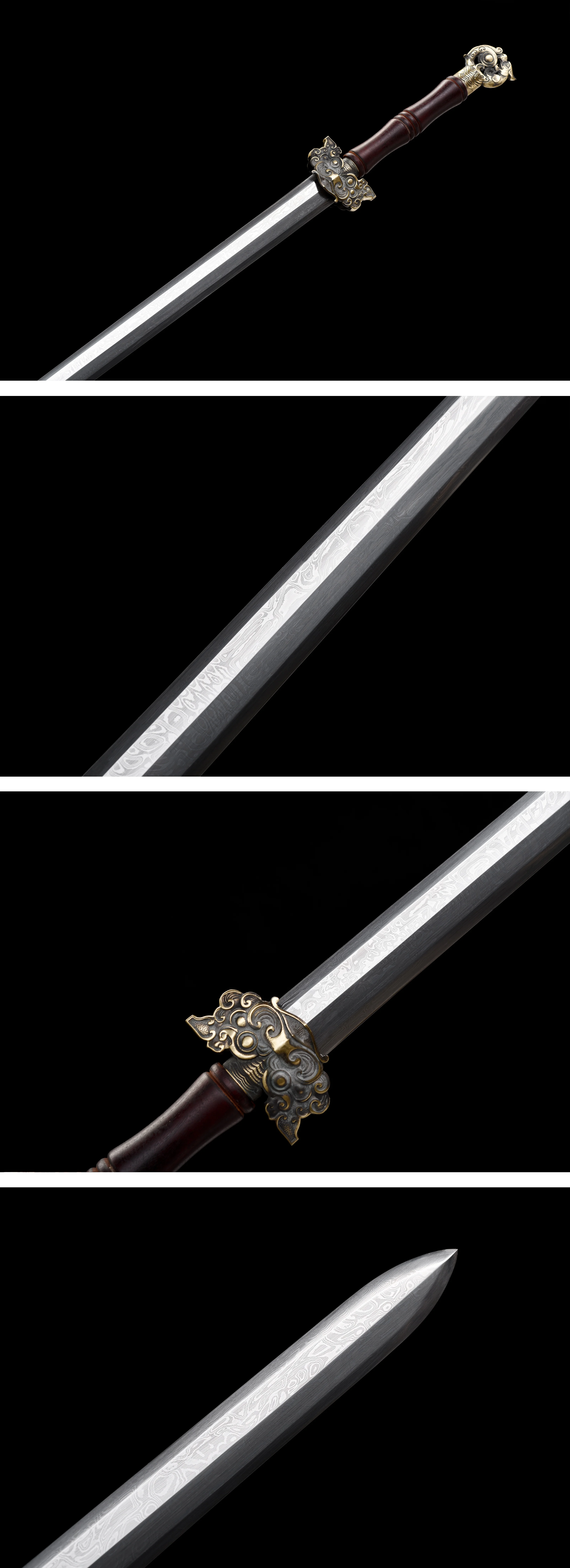 Medieval replica and reconstruction of Chinese Dragon Sword Damascus Steel Samurai Sword - Sharp katana weapons full tang Ninja
