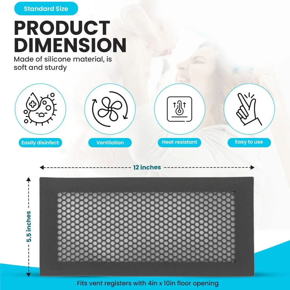 2pcs Soft Silicone Proof Floor Vent Cover Black Hair Catch Soft Silicone Vent Cover Debris Catch Easy Install Air Vent Cover