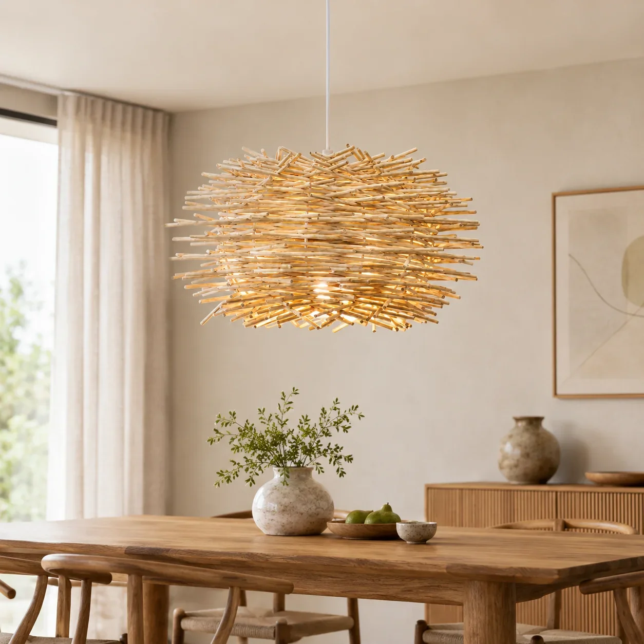 JOYINLED Japanese Style Pendant Light Bird Nest Rattan Chandelier Handmade Ceiling Hanging Lamp E27 Base for Bedroom Living Room