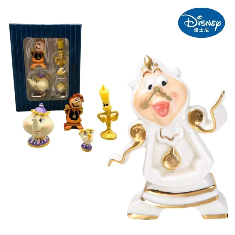 Candelabro de vela de La Bella y La Bestia de Disney, taza de tetera, modelo de figura de acción, colección de muñecos, juguetes de adorno, regalos, 4 Uds.