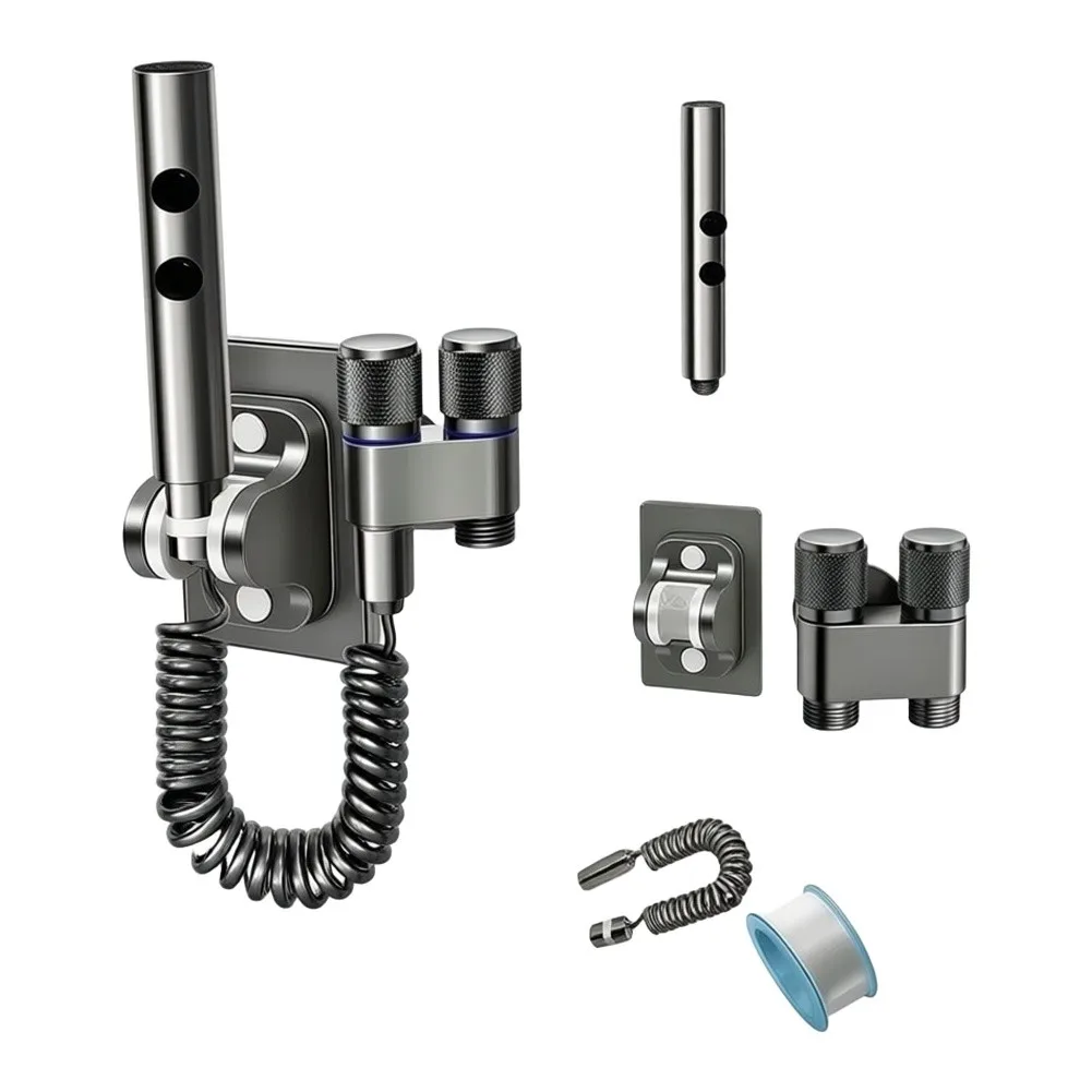 Stainless Steel Bidet Sprayer Set with Gray Matte Finish Dual Pressure Spray Modes and Full Installation Accessories