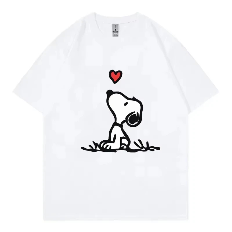 Camiseta de Snoopy con dibujos animados de Anime para mujer, camisetas de algodón blanco de manga corta para hombre, camisetas de verano, ropa para parejas a la moda, novedad de 2026