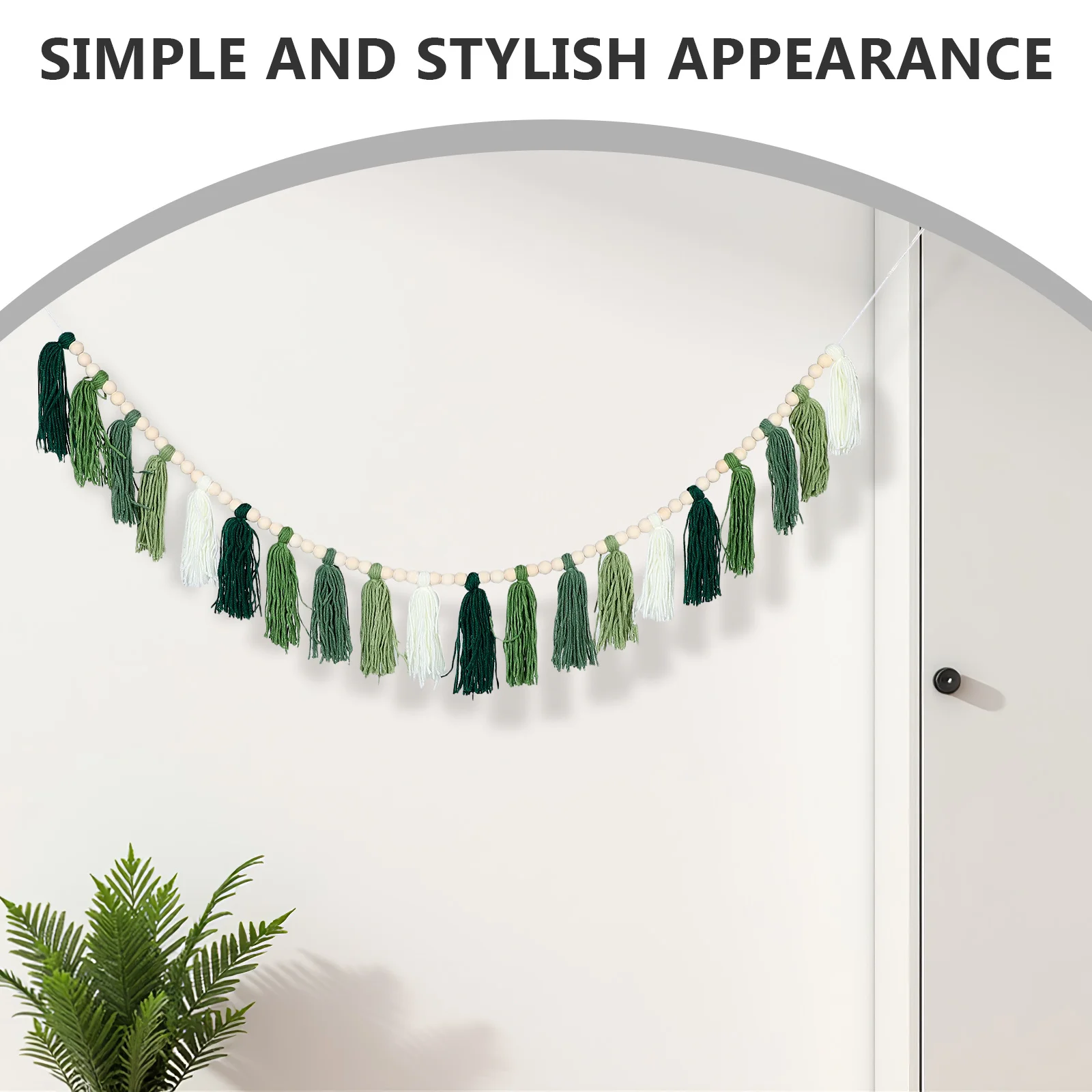 

Rustic Wood Bead Garland Tassels Boho Yarn Fringe Banner Nursery Wall Decor Party Classroom Farmhouse Beaded Ornaments