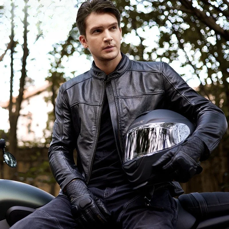 Motorcycle leather jacket, drop-proof four-season cowhide jacket, cycling suit