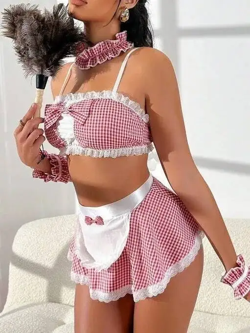 New Sexy Maid Uniform Hot Passion Semi-Transparent Private Room Sexy Skirt Sets With Apron  Pure Desire Charming Lace Trim J3F7 image 2