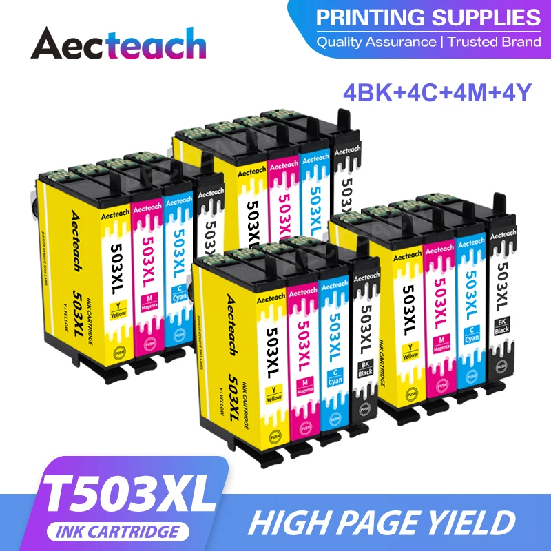 Aecteach Compatible Color Inkjet Ink Cartridge for Epson 503 T503 XL 503XL T503XL XP 5200 5205 WF-2960 WF-2965 Printer Ink