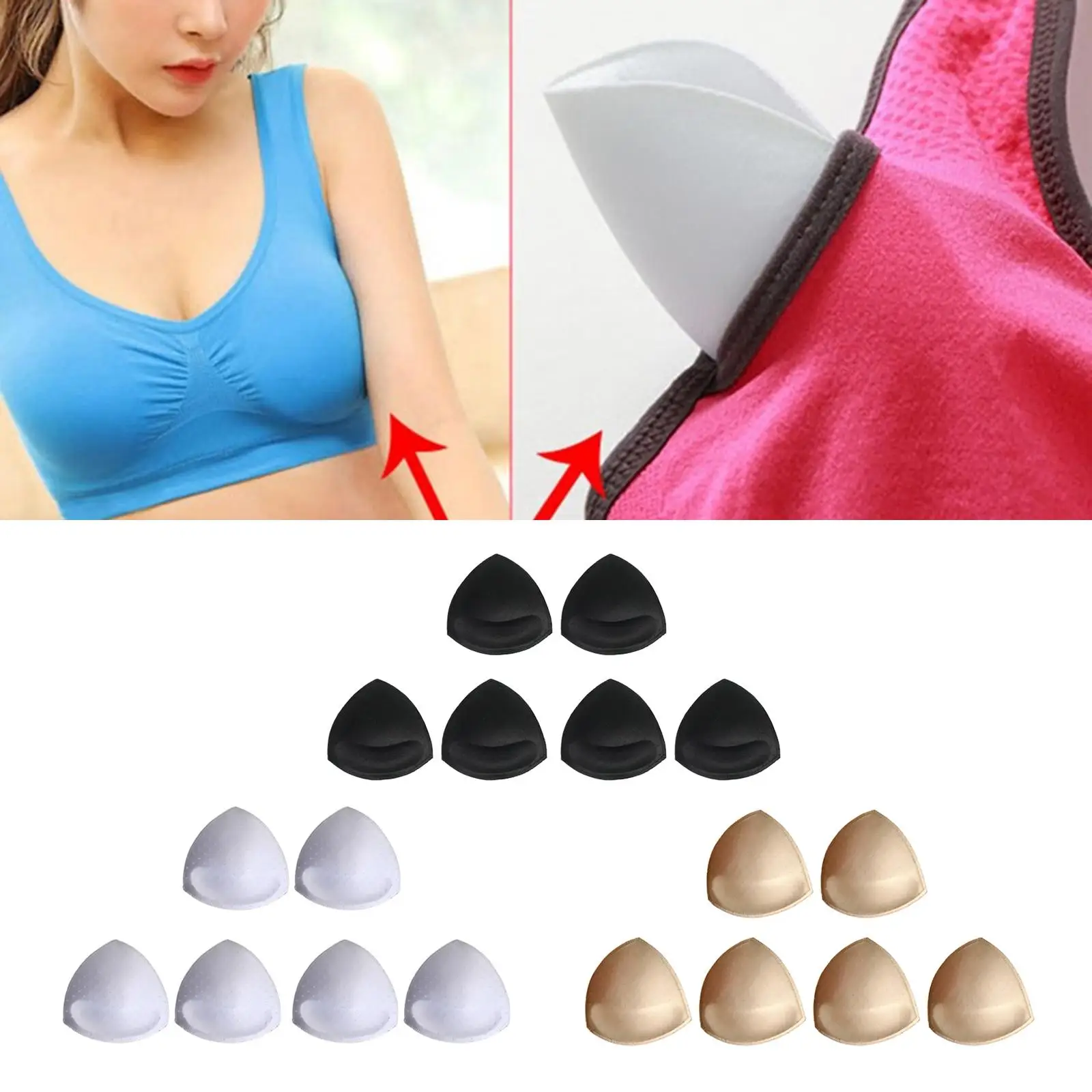 3 Pairs Bra Inserts Pads Bra Cups Inserts Removable Push up for Bikini Top