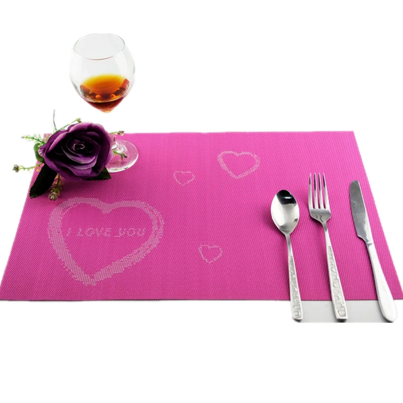 1Pc 30x45cm Love Heart Rose Pattern PVC Placemat Home Dinner Table Mat Disc Bowl Pad Waterproof Table Decoration Accessories