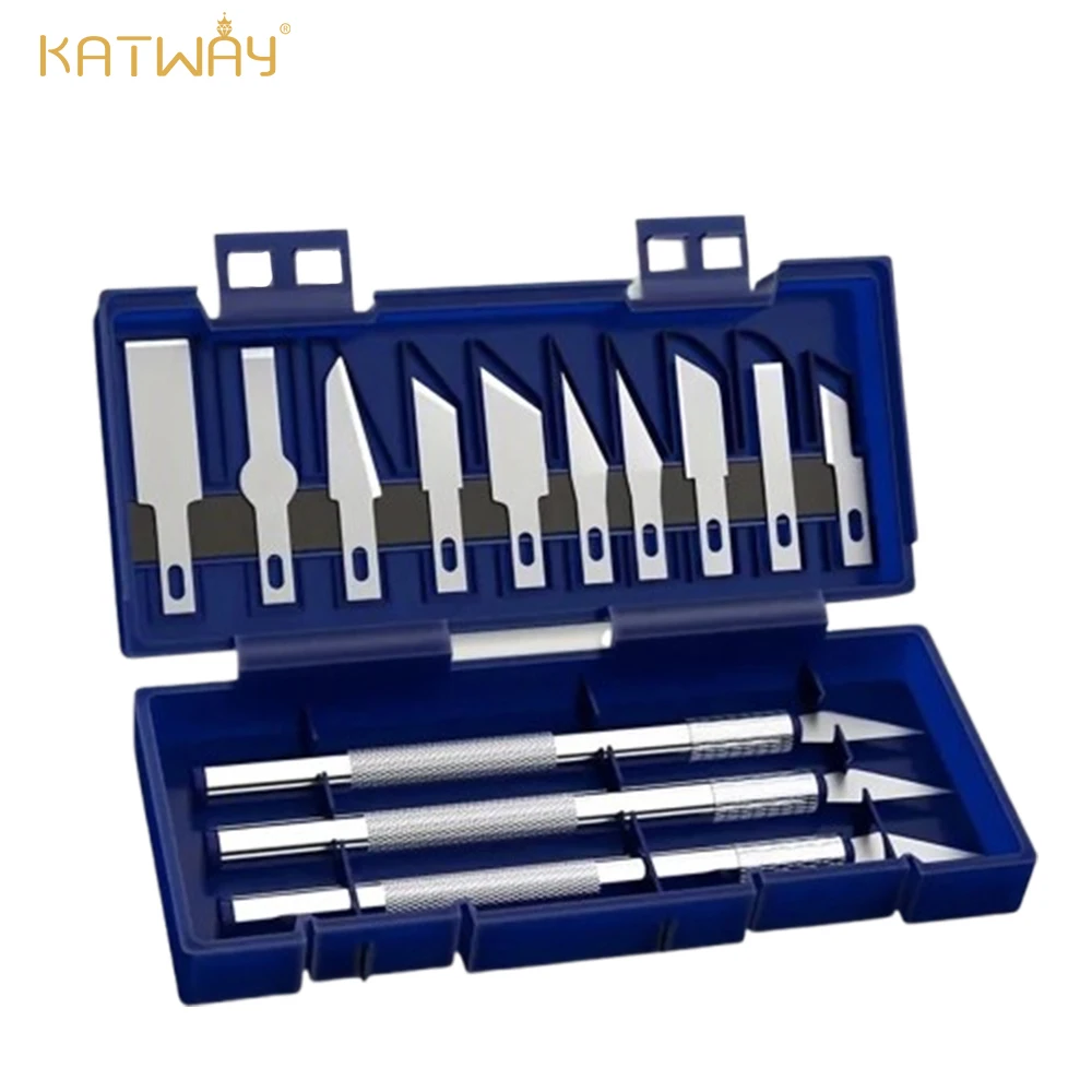 

KATWAY Non-Slip Gadget for Paper Cuttings, 13pcs Art Seal Metal Carving Knife Set Cutting Manual DIY Repair Tool HH-AA37