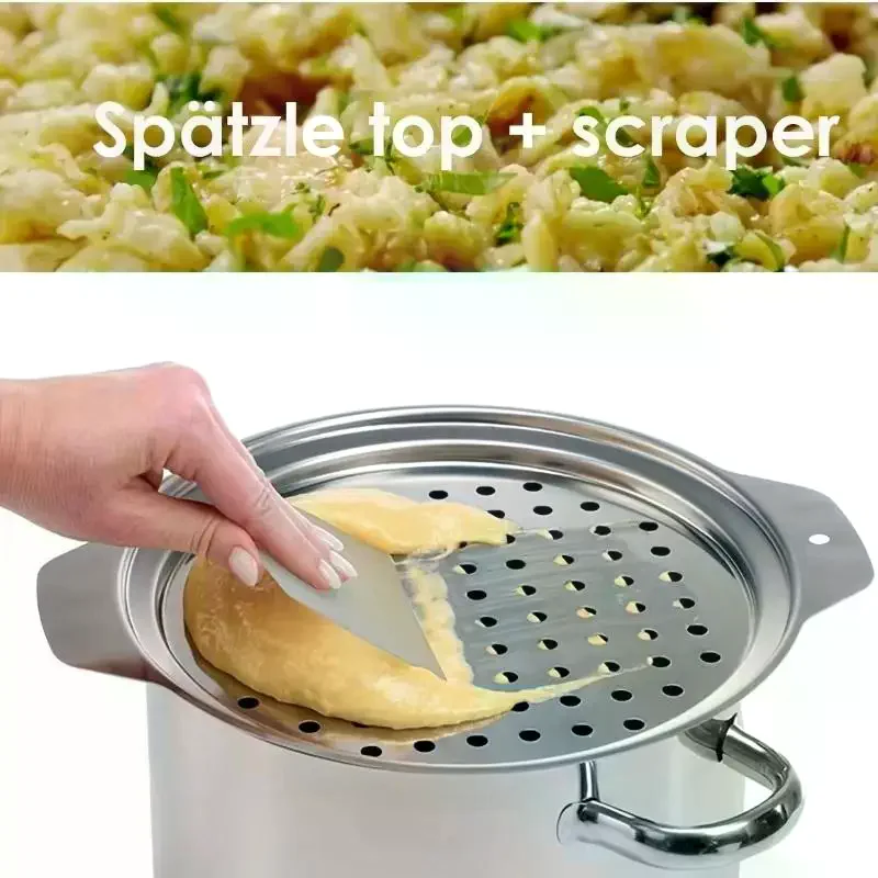 Stainless Steel Spaetzle Maker Lid With Scraper for German Egg Noodles Easy Cleaning Pasta Tool For Family Kitchen Cooking