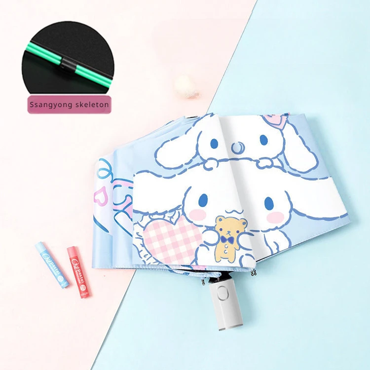 Parasol Sanrio Ochrona przeciwsłoneczna Ochrona przed promieniowaniem UV Słoneczny i deszczowy Podwójne zastosowanie Cinnamoroll Składany automatyczny zderzak z czarną powłoką Prezenty