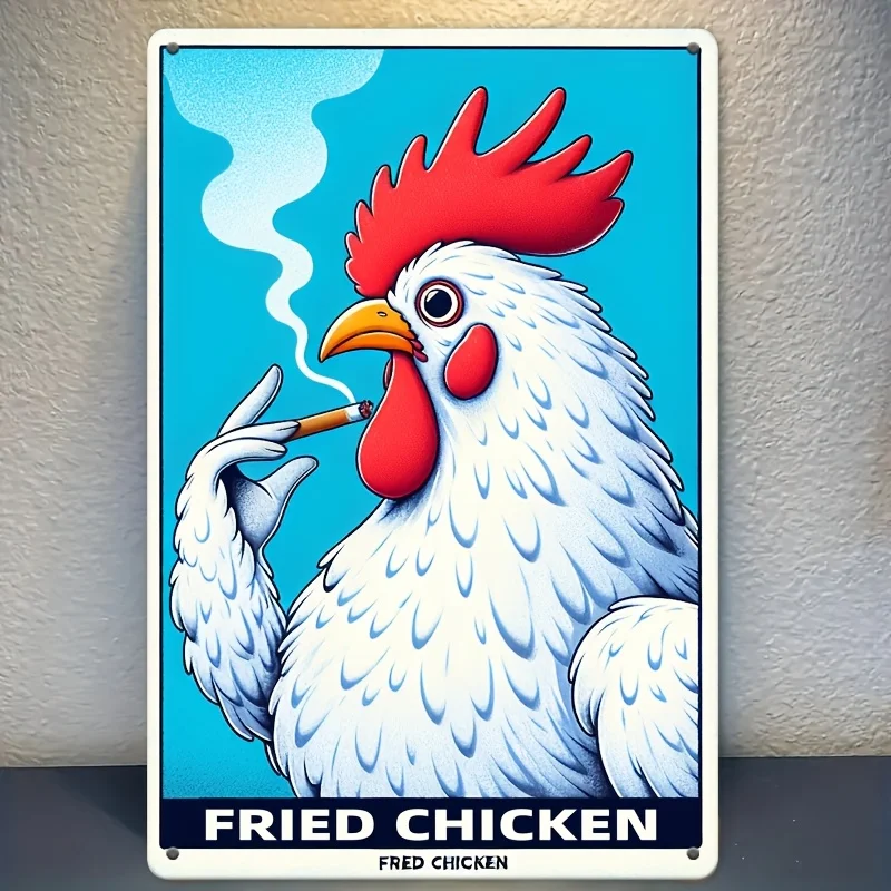 Funky Fried Chicken Metal Sign -  Vintage-Inspired Wall Art, Perfect for Kitchen, Home Bar, or Man Cave Decor Quirky Roost