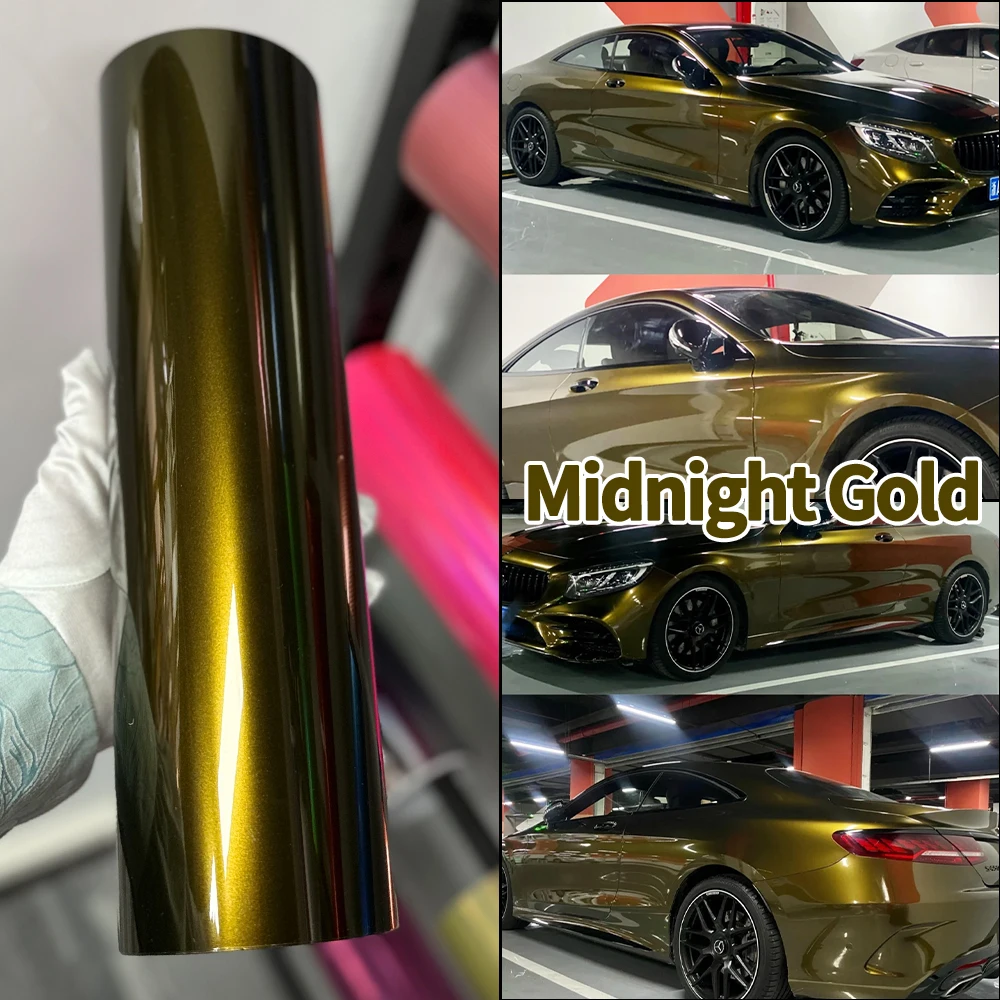 

1.52x18M PET Glossy Metallic Midnight Gold Vinyl High-Quality Vinyl Wrap Dark Gold for Car Body Wrapping