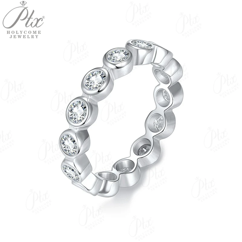

S925 Silver White Moissanite Bezel Setting Ring Round Brilliant Cut 14k 18k Gold Plated Party Wedding Engagement Jewelry Gift